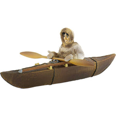 Miniature - Inuk (Eskimo) in Kayak w/ Paddle & Spear